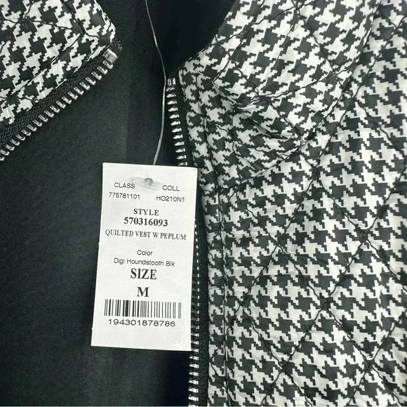 NWT WHBM Quilted Vest Peplum Color Digi Houndstooth Black/white SIZE M - Picture 3 of 11